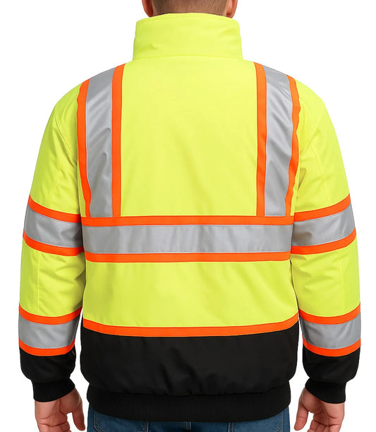1385 Black Bottom Hi Vis Bomber Jacket with Contrasting Tape