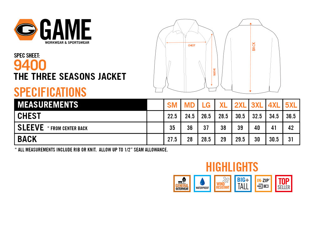 9400 GAME Sportswear Three Season Jacket