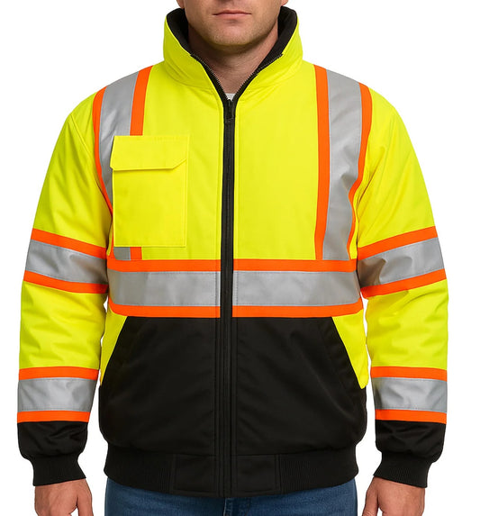 1385 Black Bottom Hi Vis Bomber Jacket with Contrasting Tape